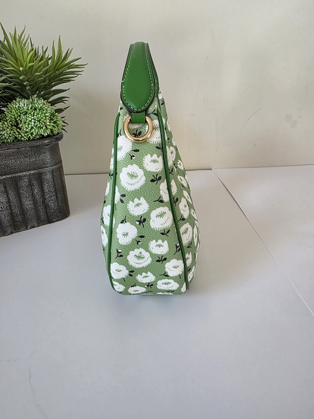 Coach Mini Carmen Kelly Green Floral Coated Canvas Crossbody + Charm New - Picture 5 of 16